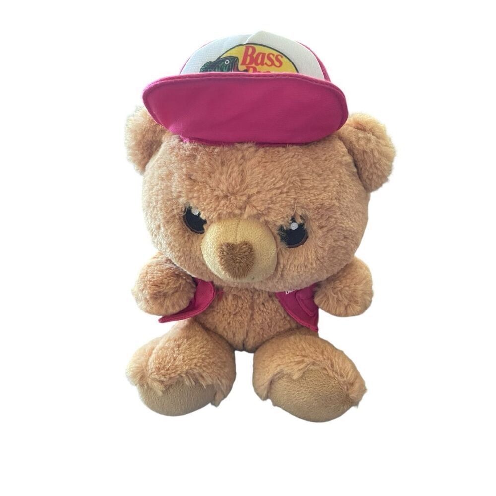 Bass Pro Shops Kids Brown Plush Stuffed Trucker Cap Bear Toy Small